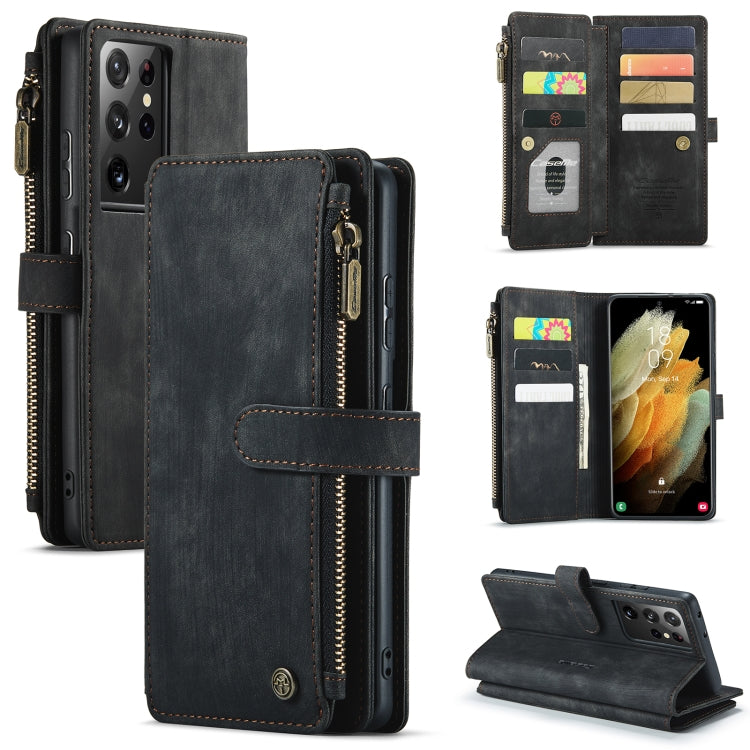 For Samsung Galaxy S21 Ultra 5G CaseMe-C30 PU + TPU Multifunctional Horizontal Flip Leather Case with Holder & Card Slot & Wallet & Zipper Pocket(Black) - free shipping - PMC Jewellery - Order now!
