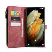 For Samsung Galaxy S21 Ultra 5G CaseMe-C30 PU + TPU Multifunctional Horizontal Flip Leather Case with Holder & Card Slot & Wallet & Zipper Pocket(Red)
