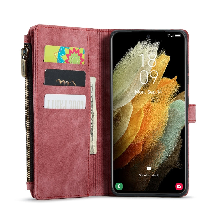 For Samsung Galaxy S21 Ultra 5G CaseMe-C30 PU + TPU Multifunctional Horizontal Flip Leather Case with Holder & Card Slot & Wallet & Zipper Pocket(Red)
