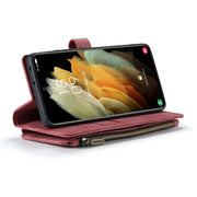 For Samsung Galaxy S21 Ultra 5G CaseMe-C30 PU + TPU Multifunctional Horizontal Flip Leather Case with Holder & Card Slot & Wallet & Zipper Pocket(Red)