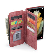 For Samsung Galaxy S21 Ultra 5G CaseMe-C30 PU + TPU Multifunctional Horizontal Flip Leather Case with Holder & Card Slot & Wallet & Zipper Pocket(Red)