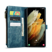 For Samsung Galaxy S21 Ultra 5G CaseMe-C30 PU + TPU Multifunctional Horizontal Flip Leather Case with Holder & Card Slot & Wallet & Zipper Pocket(Blue)