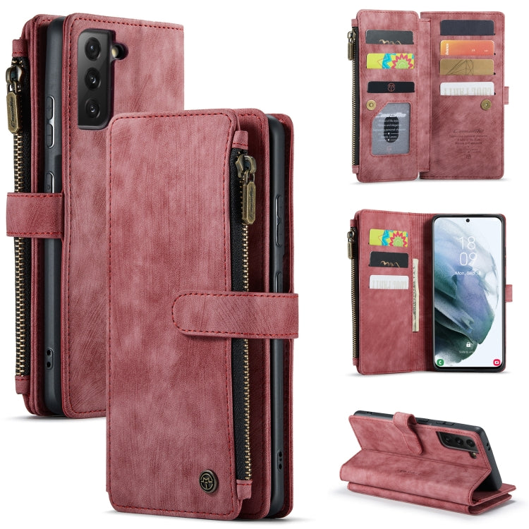 For Samsung Galaxy S21 FE CaseMe-C30 PU + TPU Multifunctional Horizontal Flip Leather Case with Holder & Card Slot & Wallet & Zipper Pocket(Red) - free shipping - PMC TechLife - Order now!