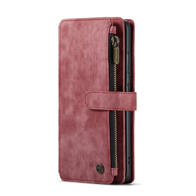 For Samsung Galaxy S21 FE CaseMe-C30 PU + TPU Multifunctional Horizontal Flip Leather Case with Holder & Card Slot & Wallet & Zipper Pocket(Red)