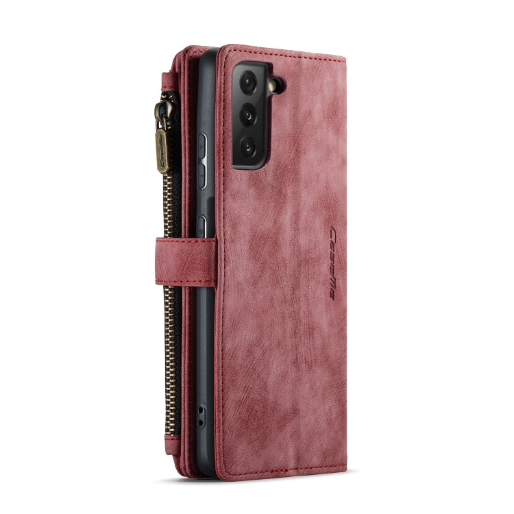 For Samsung Galaxy S21 FE CaseMe-C30 PU + TPU Multifunctional Horizontal Flip Leather Case with Holder & Card Slot & Wallet & Zipper Pocket(Red)