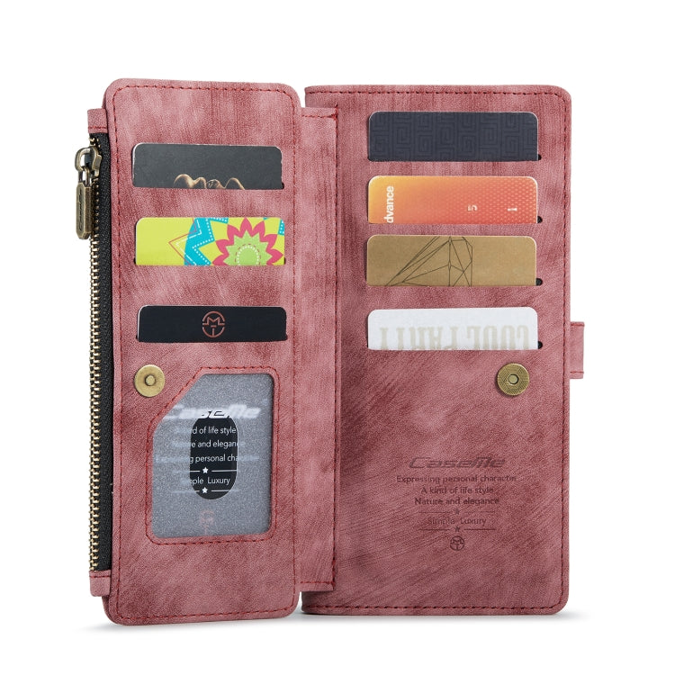 For Samsung Galaxy S21 FE CaseMe-C30 PU + TPU Multifunctional Horizontal Flip Leather Case with Holder & Card Slot & Wallet & Zipper Pocket(Red)
