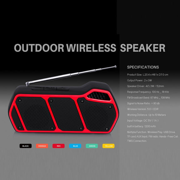 NewRixing NR-5011fm Outdoor Portable Bluetooth Speakerr, Support Hands-free Call / TF Card / FM / U Disk(Green)