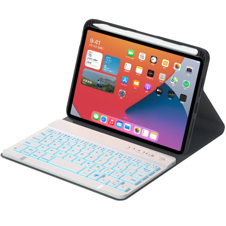 HK006D Square Keys Detachable Bluetooth Solid Color Keyboard Leather Tablet Case with Colorful Backlight & Holder for iPad mini 6(Black+White) - For iPad mini by PMC TechLife | Online Shopping South Africa | PMC TechLife