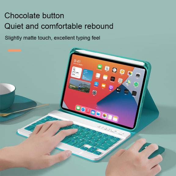 HK006D Square Keys Detachable Bluetooth Solid Color Keyboard Leather Tablet Case with Colorful Backlight & Holder for iPad mini 6(Black+White)