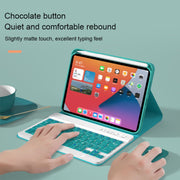HK006D Square Keys Detachable Bluetooth Candy Color Keyboard Leather Tablet Case with Colorful Backlight & Holder for iPad mini 6(Dark Green)