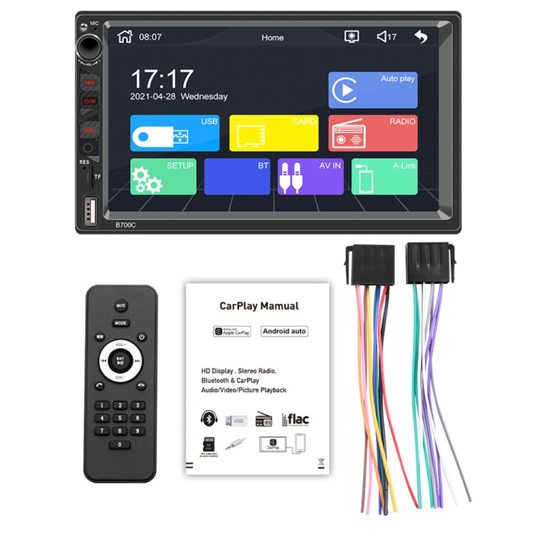 B700C HD 7 inch Universal Car MP5 Player with Wired Carplay, Support FM & Bluetooth & TF Card - Car MP3 & MP4 & MP5 by PMC TechLife | Online Shopping South Africa | PMC TechLife | Buy Now Pay Later Mobicred