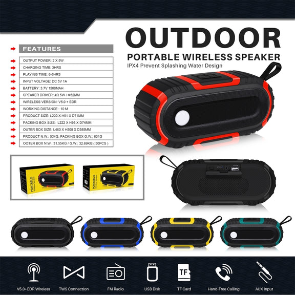NewRixing NR-5016 Outdoor Splash-proof Water Bluetooth Speaker, Support Hands-free Call / TF Card / FM / U Disk(Blue)
