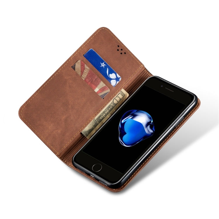 For iPhone 7 Plus / 8 Plus Denim Texture Casual Style Horizontal Flip Leather Case with Holder & Card Slots & Wallet(Brown) - More iPhone Cases by PMC TechLife | Online Shopping South Africa | PMC TechLife
