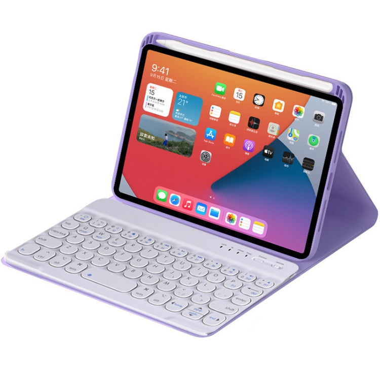 HY006 Round Keys Detachable Bluetooth Keyboard Leather Tablet Case with Holder for iPad mini 6(Light Purple) - For iPad mini by PMC TechLife | Online Shopping South Africa | PMC TechLife