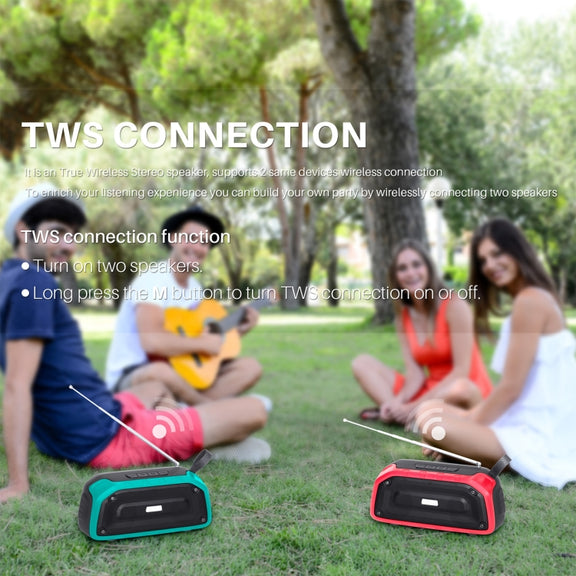 New Rixing NR-906FM TWS Water-resistant Bluetooth Speaker Support Hands-free Call / FM with Handle & Antenna(Dark Blue)