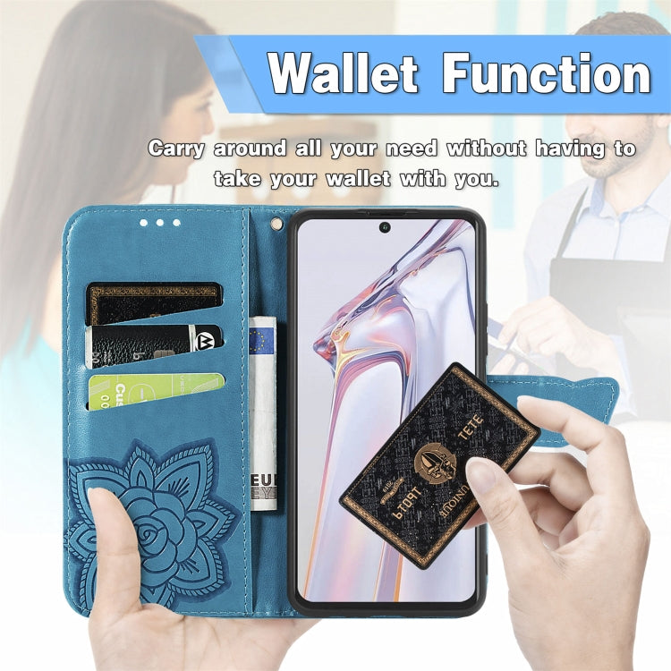 For Blackview A100 Butterfly Love Flower Embossed Horizontal Flip Leather Case with Holder & Card Slots & Wallet & Lanyard(Blue) - More Brand by PMC TechLife | Online Shopping South Africa | PMC TechLife | Buy Now Pay Later Mobicred