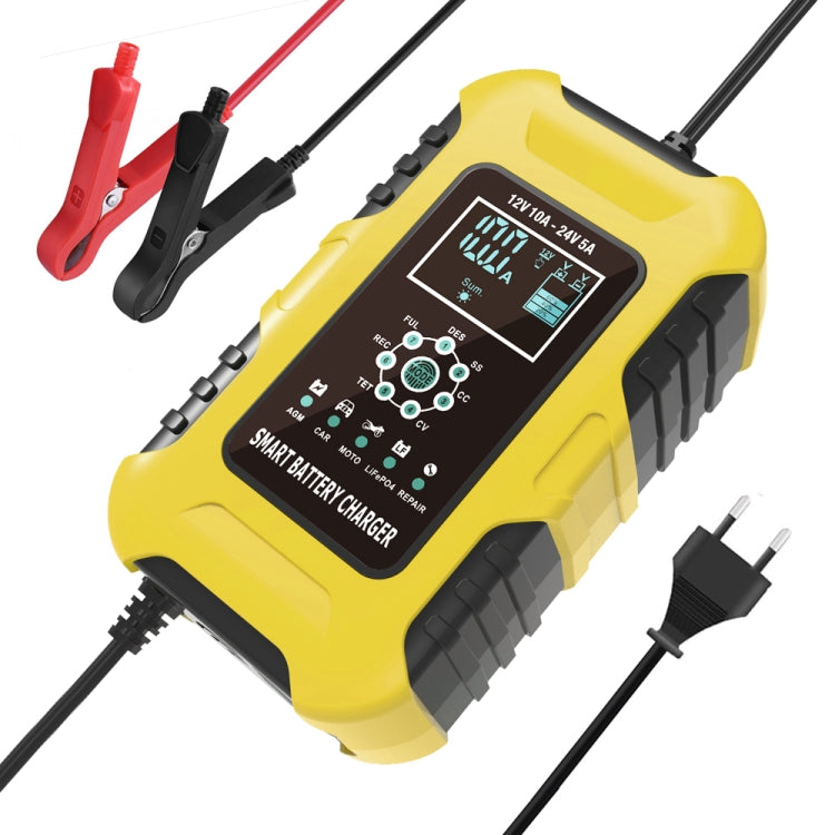 FOXSUR 10A 12V 7-segment Motorcycle / Car Smart Battery Charger, Plug Type:EU Plug(Yellow) - free shipping - PMC TechLife - Order now!