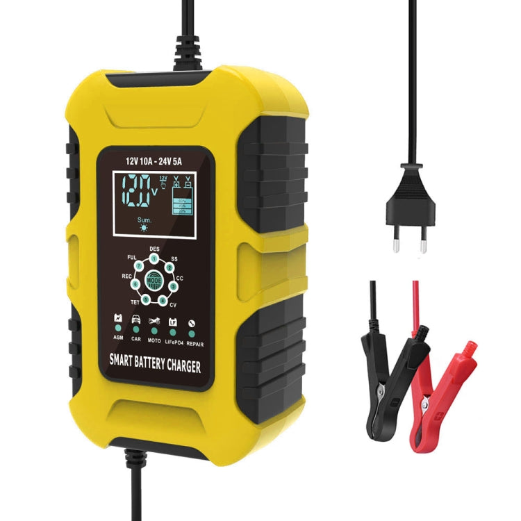 FOXSUR 10A 12V 7-segment Motorcycle / Car Smart Battery Charger, Plug Type:EU Plug(Yellow) - free shipping - PMC Jewellery - Order now!