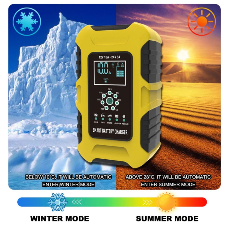 FOXSUR 10A 12V 7-segment Motorcycle / Car Smart Battery Charger, Plug Type:EU Plug(Yellow) - free shipping - PMC Jewellery - Order now!