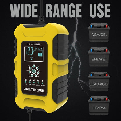 FOXSUR 10A 12V 7-segment Motorcycle / Car Smart Battery Charger, Plug Type:EU Plug(Yellow) - free shipping - PMC Jewellery - Order now!