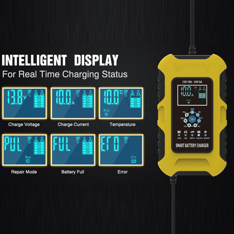 FOXSUR 10A 12V 7-segment Motorcycle / Car Smart Battery Charger, Plug Type:EU Plug(Yellow) - free shipping - PMC Jewellery - Order now!