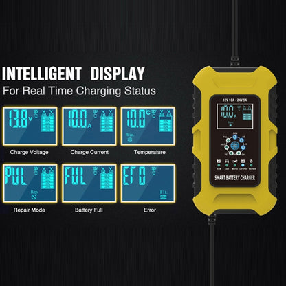 FOXSUR 10A 12V 7-segment Motorcycle / Car Smart Battery Charger, Plug Type:EU Plug(Yellow) - free shipping - PMC Jewellery - Order now!