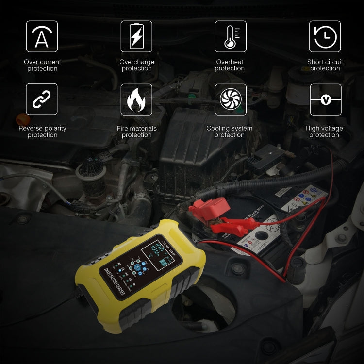 FOXSUR 10A 12V 7-segment Motorcycle / Car Smart Battery Charger, Plug Type:EU Plug(Yellow) - free shipping - PMC Jewellery - Order now!