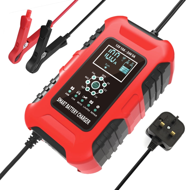 FOXSUR 10A 12V 7-segment Motorcycle / Car Smart Battery Charger, Plug Type:UK Plug(Red) - free shipping - PMC TechLife - Order now!