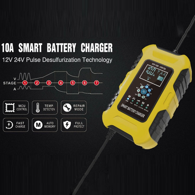 FOXSUR 10A 12V 7-segment Motorcycle / Car Smart Battery Charger, Plug Type:US Plug(Yellow) - Battery Charger by FOXSUR | Online Shopping South Africa | PMC TechLife | Buy Now Pay Later Mobicred
