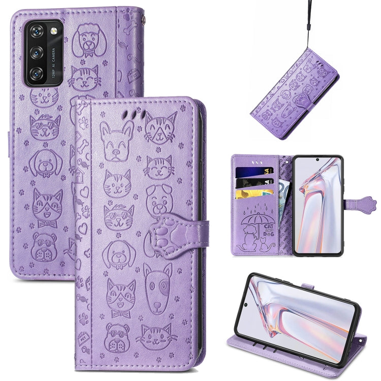 For Blackview A100 Lovely Cat and Dog Embossing Pattern Horizontal Flip Leather Case , with Holder & Card Slots & Wallet & Cartoon Clasp & Lanyard(Purple) - More Brand by PMC TechLife | Online Shopping South Africa | PMC TechLife | Buy Now Pay Later Mobicred