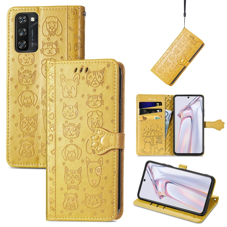 For Blackview A100 Lovely Cat and Dog Embossing Pattern Horizontal Flip Leather Case , with Holder & Card Slots & Wallet & Cartoon Clasp & Lanyard(Yellow) - More Brand by PMC TechLife | Online Shopping South Africa | PMC TechLife | Buy Now Pay Later Mobicred