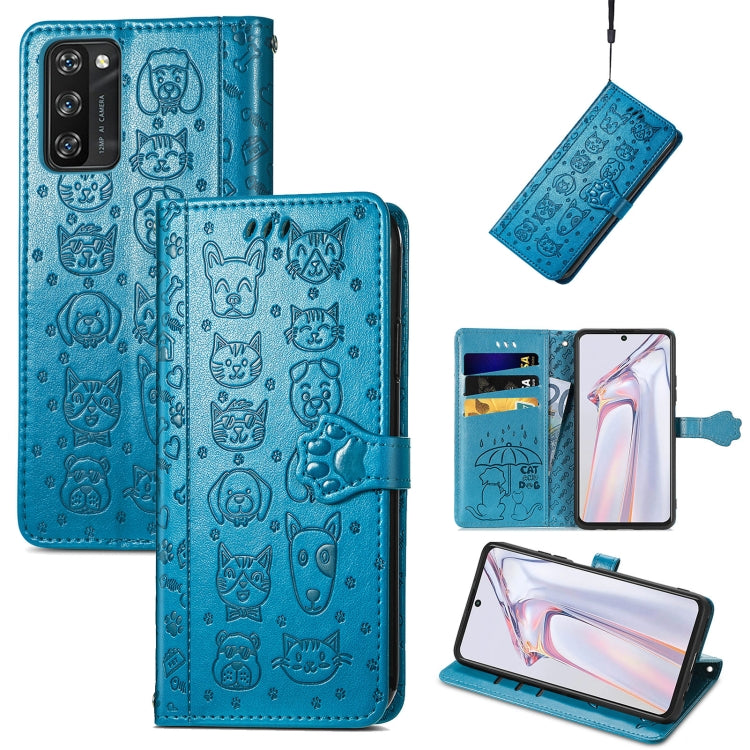For Blackview A100 Lovely Cat and Dog Embossing Pattern Horizontal Flip Leather Case , with Holder & Card Slots & Wallet & Cartoon Clasp & Lanyard(Blue) - More Brand by PMC TechLife | Online Shopping South Africa | PMC TechLife | Buy Now Pay Later Mobicred
