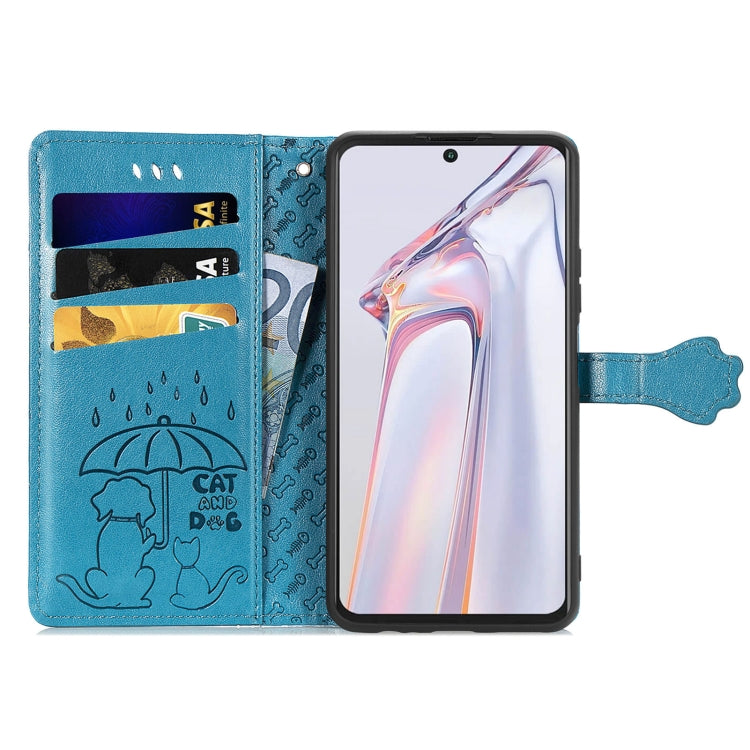 For Blackview A100 Lovely Cat and Dog Embossing Pattern Horizontal Flip Leather Case , with Holder & Card Slots & Wallet & Cartoon Clasp & Lanyard(Blue) - More Brand by PMC TechLife | Online Shopping South Africa | PMC TechLife | Buy Now Pay Later Mobicred