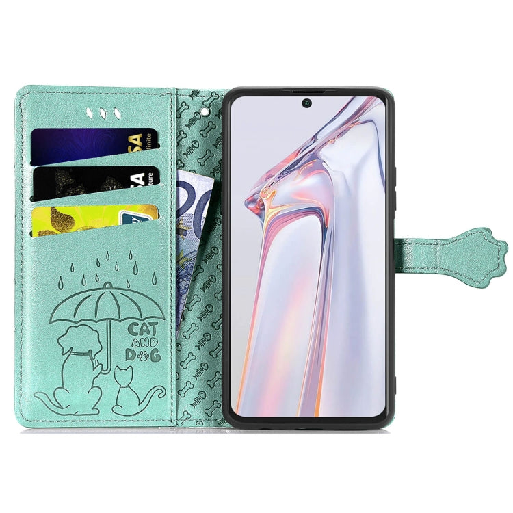 For Blackview A100 Lovely Cat and Dog Embossing Pattern Horizontal Flip Leather Case , with Holder & Card Slots & Wallet & Cartoon Clasp & Lanyard(Green)