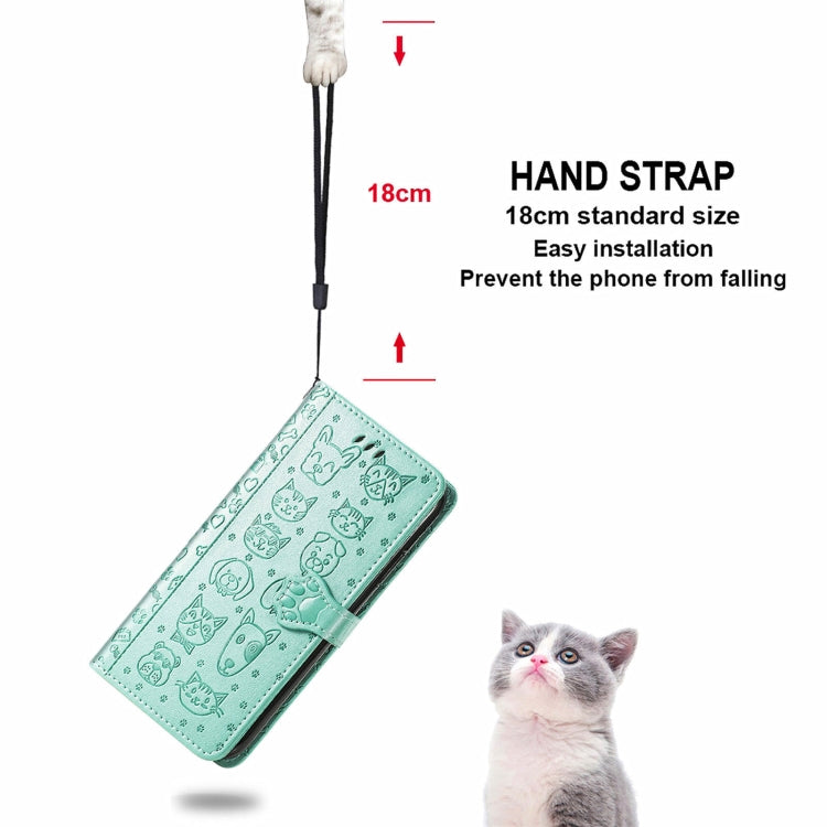 For Blackview A100 Lovely Cat and Dog Embossing Pattern Horizontal Flip Leather Case , with Holder & Card Slots & Wallet & Cartoon Clasp & Lanyard(Green)
