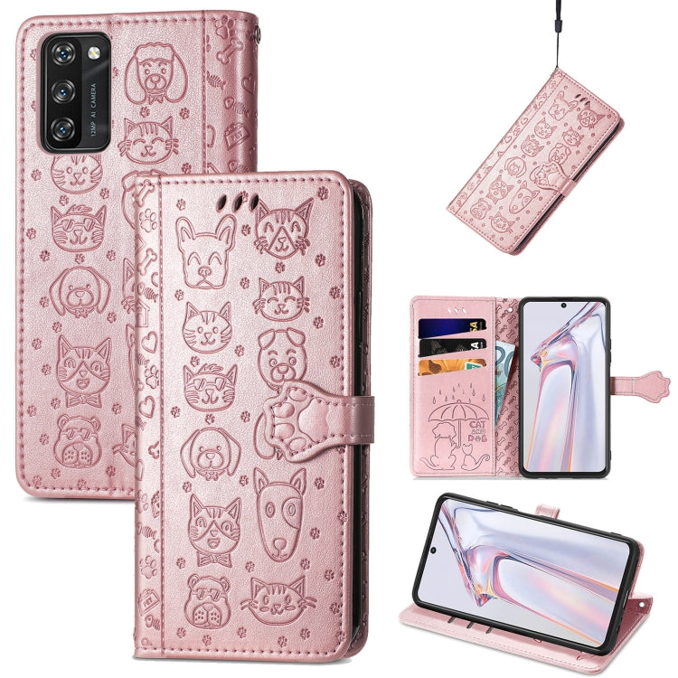 For Blackview A100 Lovely Cat and Dog Embossing Pattern Horizontal Flip Leather Case , with Holder & Card Slots & Wallet & Cartoon Clasp & Lanyard(Rose Gold) - More Brand by PMC TechLife | Online Shopping South Africa | PMC TechLife | Buy Now Pay Later Mobicred