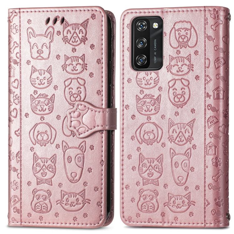 For Blackview A100 Lovely Cat and Dog Embossing Pattern Horizontal Flip Leather Case , with Holder & Card Slots & Wallet & Cartoon Clasp & Lanyard(Rose Gold) - More Brand by PMC TechLife | Online Shopping South Africa | PMC TechLife | Buy Now Pay Later Mobicred