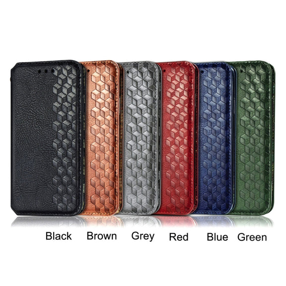 For Blackview A100 Cubic Grid Pressed Horizontal Flip Magnetic PU Leather Case with Holder & Card Slots & Wallet(Red)
