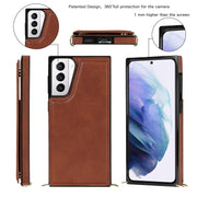 For Samsung Galaxy S21+ 5G Cross-body Square Double Buckle Flip Card Bag TPU+PU Case with Card Slots & Wallet & Photo & Strap(Brown)
