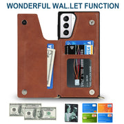 For Samsung Galaxy S21+ 5G Cross-body Square Double Buckle Flip Card Bag TPU+PU Case with Card Slots & Wallet & Photo & Strap(Brown)