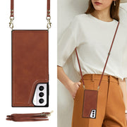 For Samsung Galaxy S21+ 5G Cross-body Square Double Buckle Flip Card Bag TPU+PU Case with Card Slots & Wallet & Photo & Strap(Brown)
