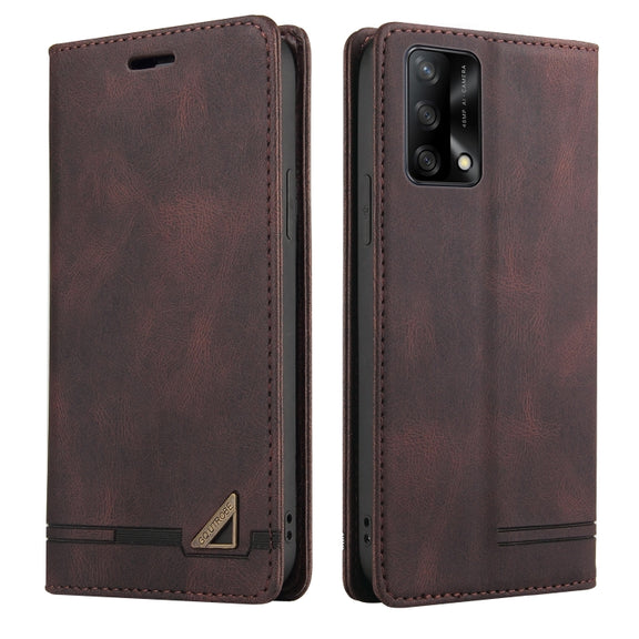For OPPO F19 / A74 Skin Feel Anti-theft Brush Horizontal Flip Leather Case with Holder & Card Slots & Wallet(Brown)