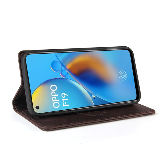 For OPPO F19 / A74 Skin Feel Anti-theft Brush Horizontal Flip Leather Case with Holder & Card Slots & Wallet(Brown)