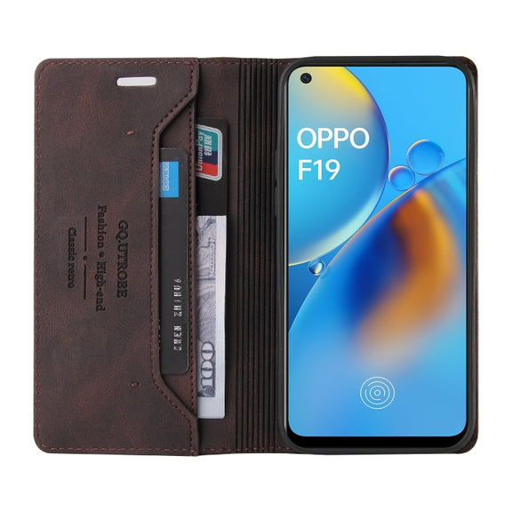 For OPPO F19 / A74 Skin Feel Anti-theft Brush Horizontal Flip Leather Case with Holder & Card Slots & Wallet(Brown)