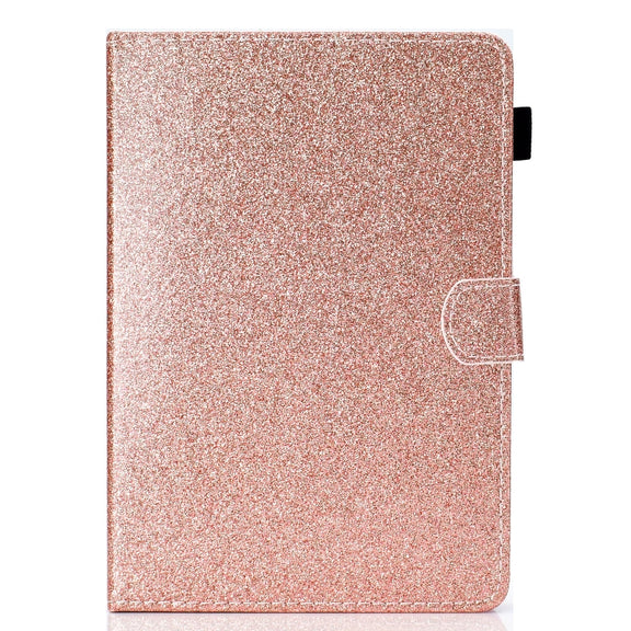 For 10 inch Tablet Varnish Glitter Powder Horizontal Flip Leather Case with Holder & Card Slot(Rose Gold)