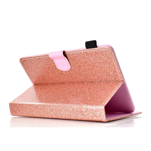 For 10 inch Tablet Varnish Glitter Powder Horizontal Flip Leather Case with Holder & Card Slot(Rose Gold)