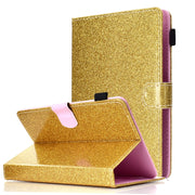 For 10 inch Tablet Varnish Glitter Powder Horizontal Flip Leather Case with Holder & Card Slot(Gold)