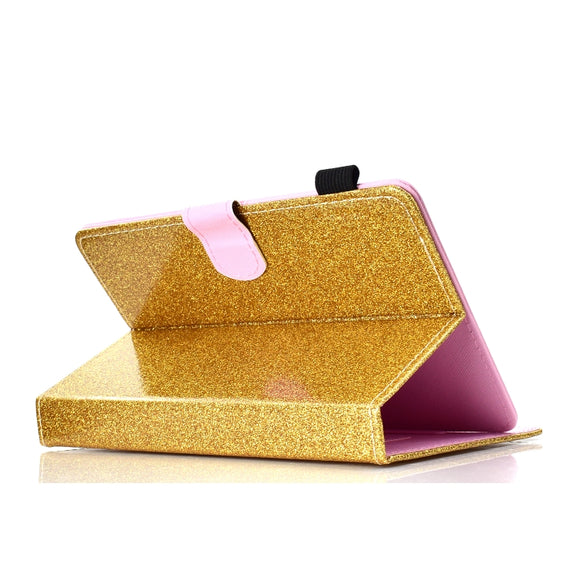 For 10 inch Tablet Varnish Glitter Powder Horizontal Flip Leather Case with Holder & Card Slot(Gold)