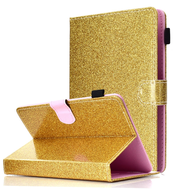 For 10 inch Tablet Varnish Glitter Powder Horizontal Flip Leather Case with Holder & Card Slot(Gold)