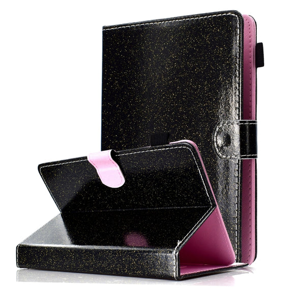 For 10 inch Tablet Varnish Glitter Powder Horizontal Flip Leather Case with Holder & Card Slot(Black)